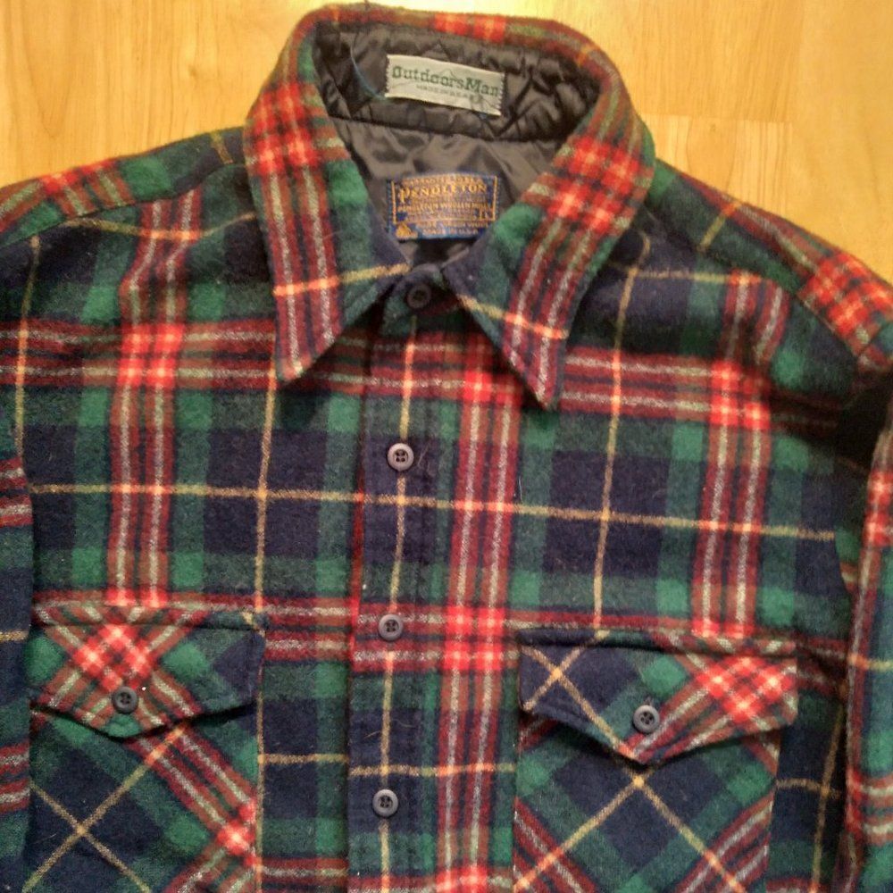 Vintage Pendleton Outdoors Man Wool Flannel Button Down Shirt
